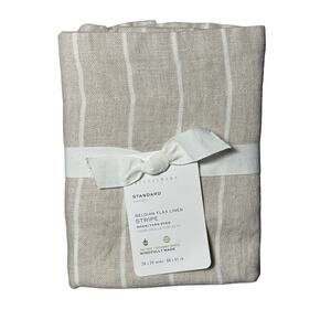 Pottery Barn Belgian Flax Linen Striped Standard Pillow Sham Flax Ivory 26x20